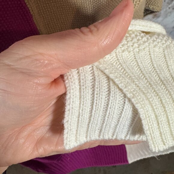 Andree By Unit - Color Block Round Neck Sweater - Magenta, Tan, Cream - 1X - - Picture 5 of 7